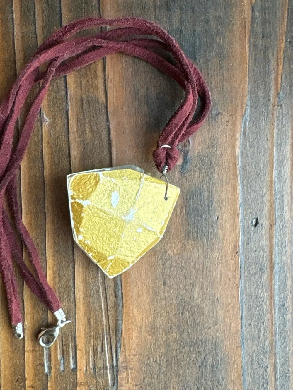Boho Suede Necklace with Maroon Cord and Decorative Pendant